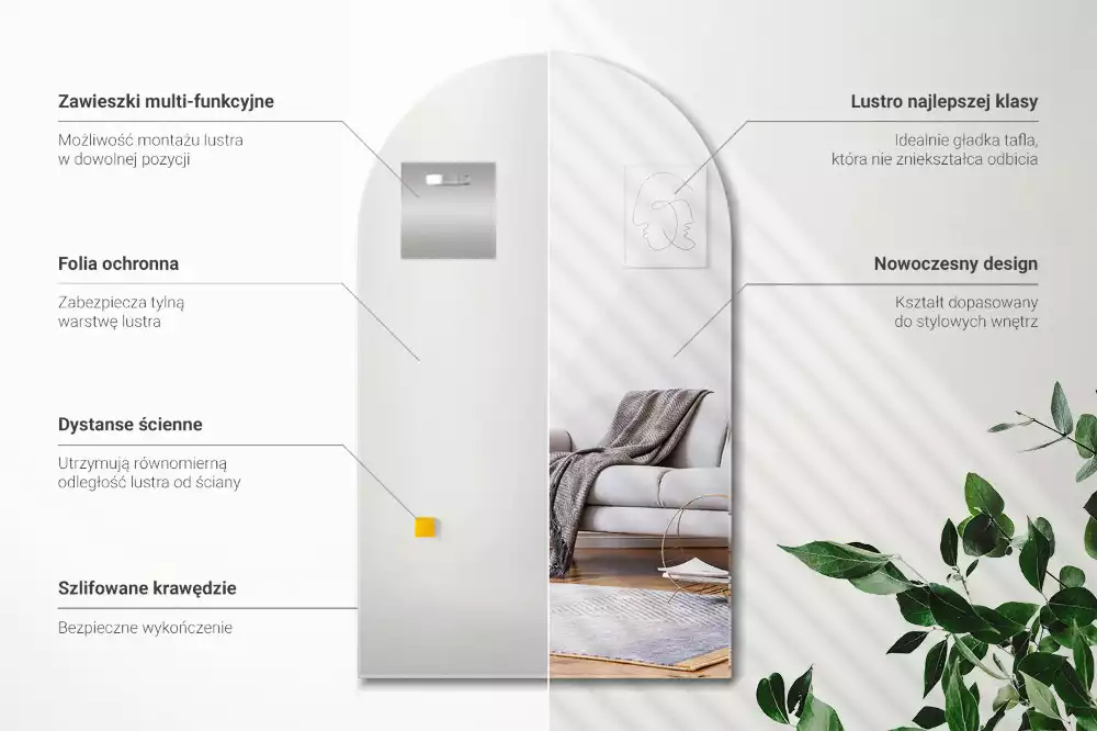 Lustro półowalne wiszące dekoracyjne