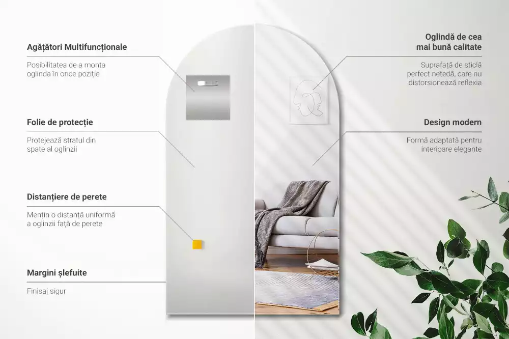 Lustro półowalne wiszące dekoracyjne