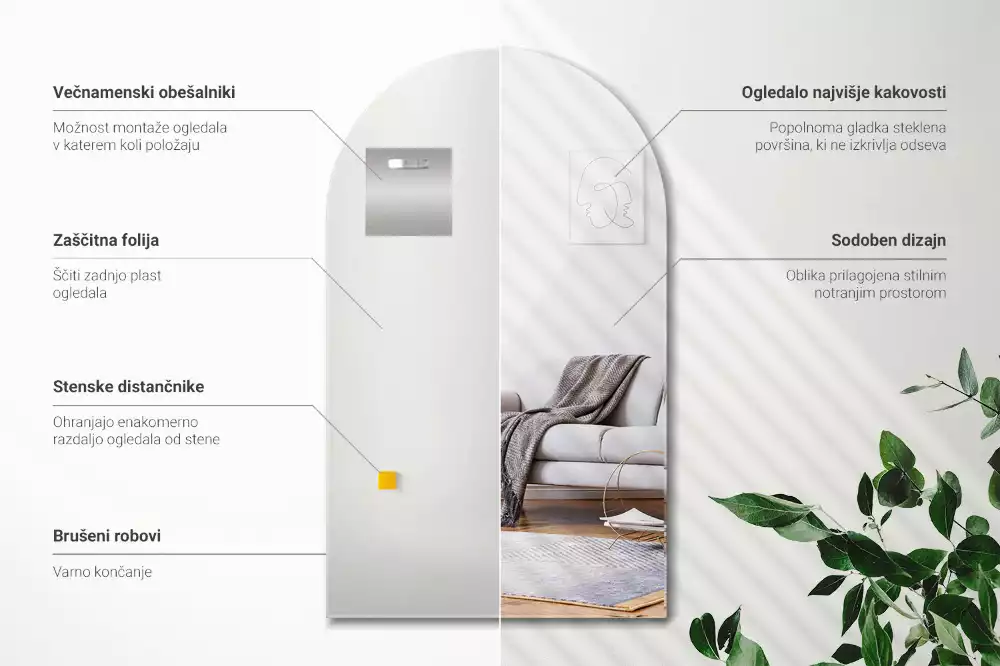 Lustro półowalne wiszące dekoracyjne