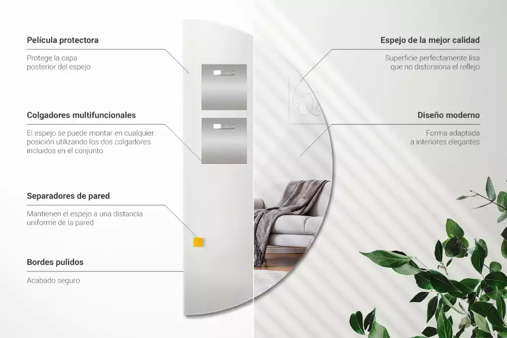 Lustro półokrągłe wiszące bez ramy