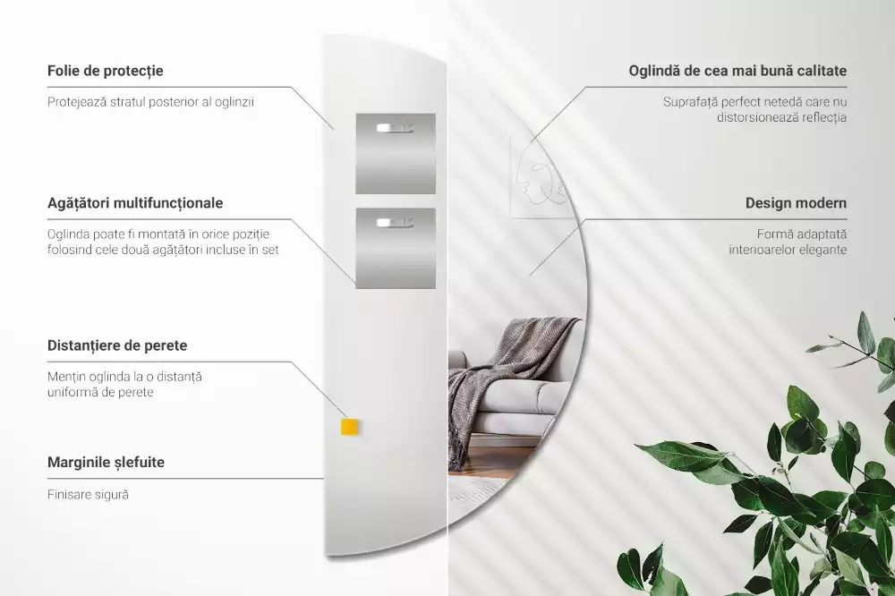 Lustro półokrągłe wiszące bez ramy