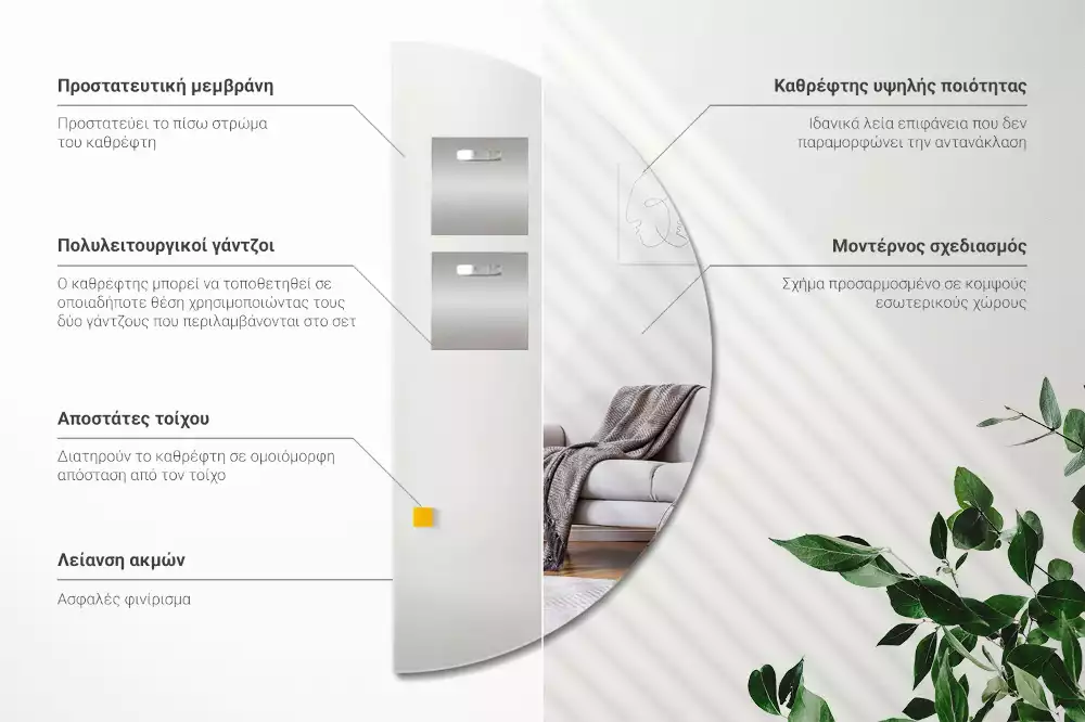 Lustro półokrągłe wiszące bez ramy