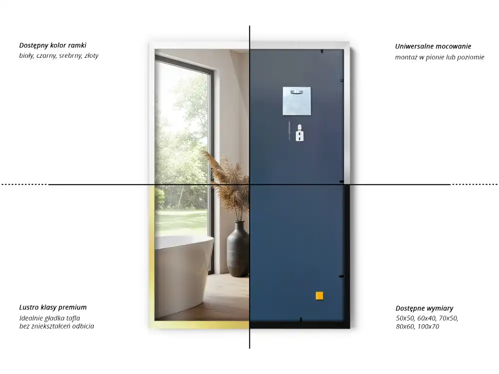 Ozdobne lustro prostokątne w srebrnej ramie na ścianę