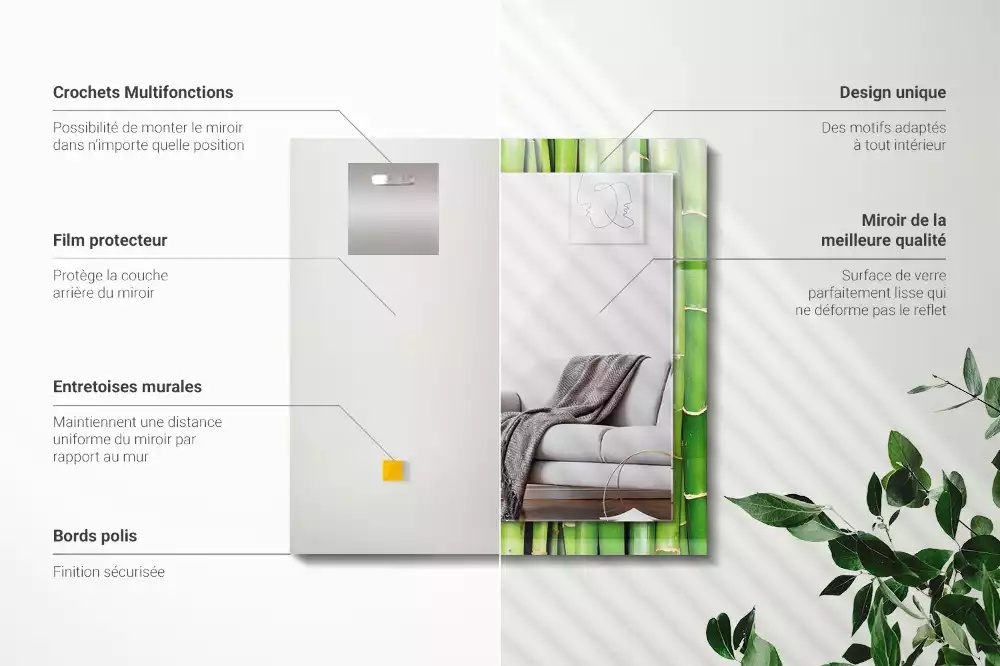 Lustro dekoracyjne z nadrukiem z motywem zielonych łodyg bambusa