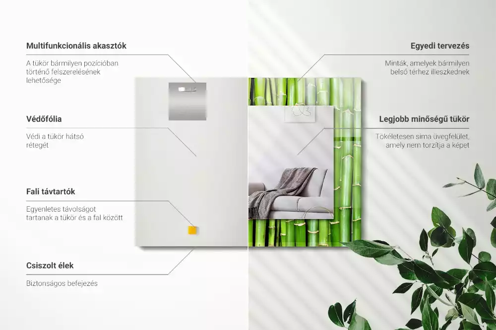 Lustro dekoracyjne z nadrukiem z motywem zielonych łodyg bambusa