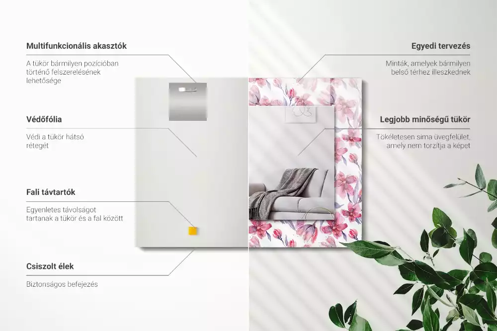 Lustro dekoracyjne prostokątne z motywem kwiatów w technice akwareli