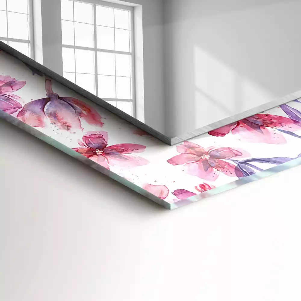 Lustro dekoracyjne prostokątne z motywem kwiatów w technice akwareli