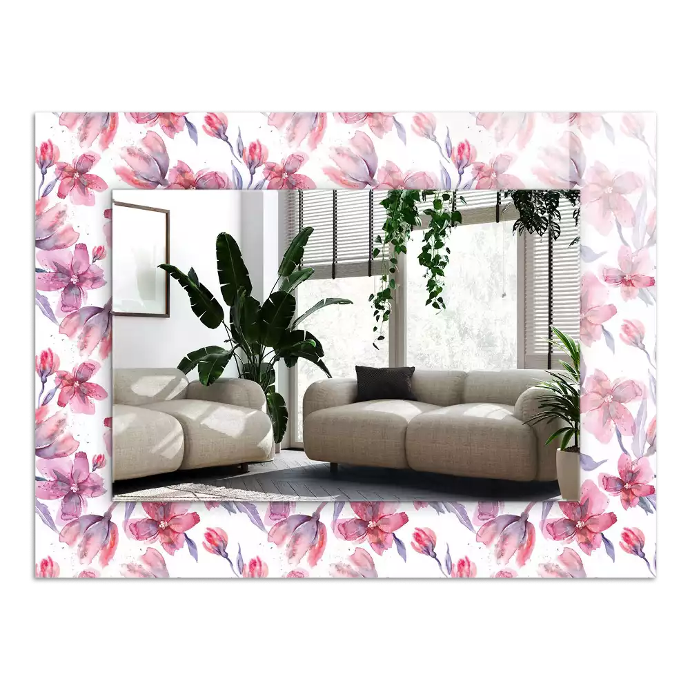 Lustro dekoracyjne prostokątne z motywem kwiatów w technice akwareli