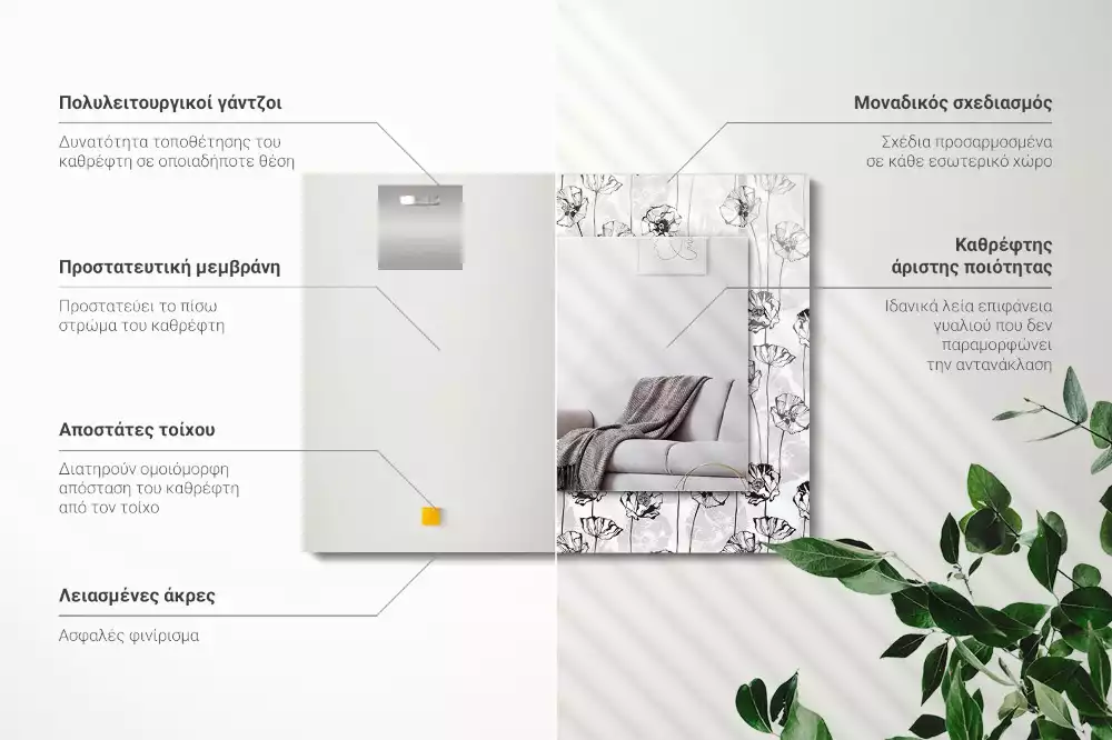Lustro prostokątne z nadrukiem w monochromatyczny wzór kwiatowy