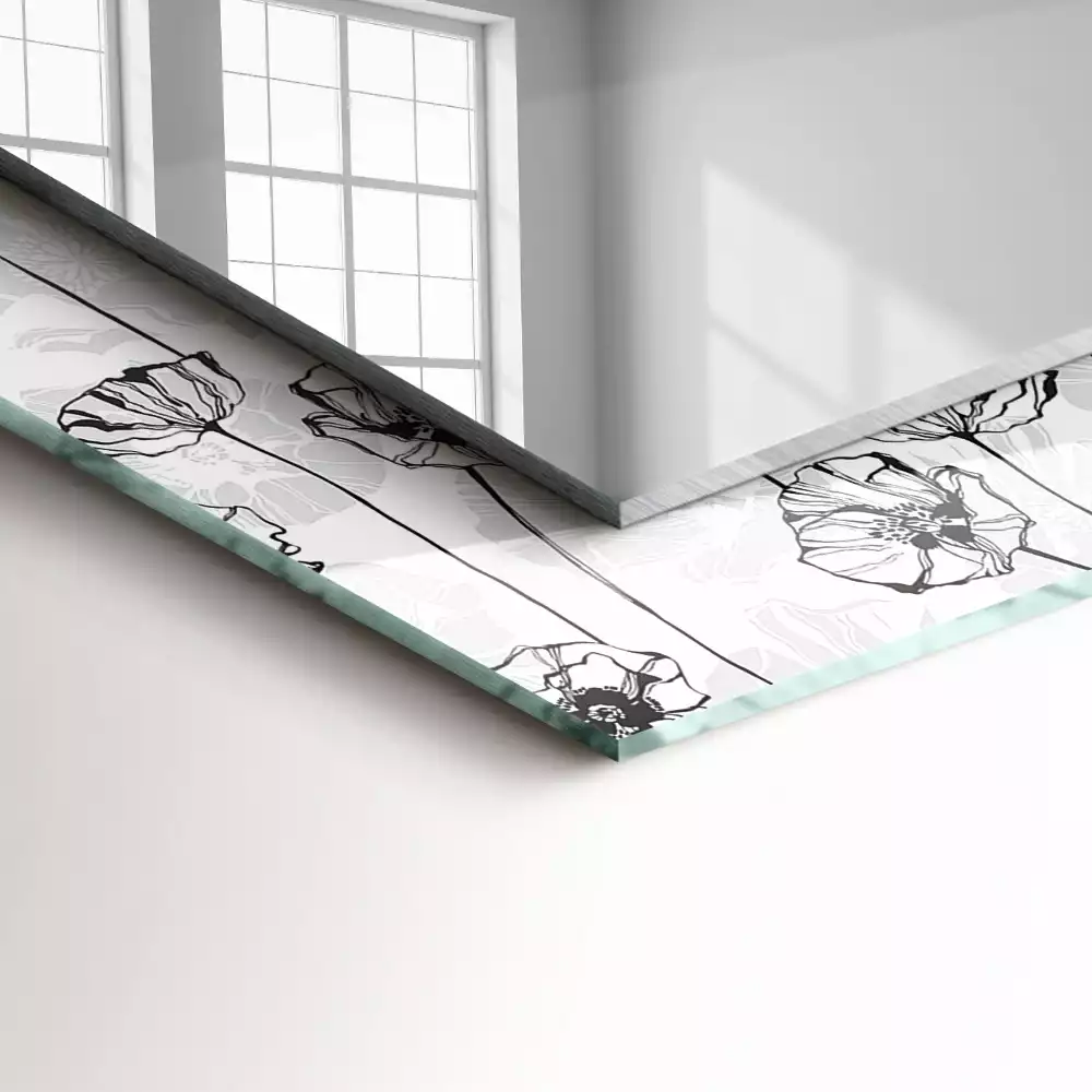 Lustro prostokątne z nadrukiem w monochromatyczny wzór kwiatowy