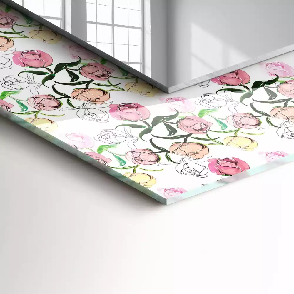 Lustro dekoracyjne z nadrukiem w kwiatowy wzór