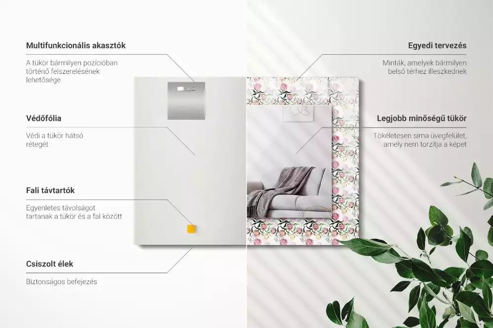 Lustro dekoracyjne z nadrukiem w kwiatowy wzór