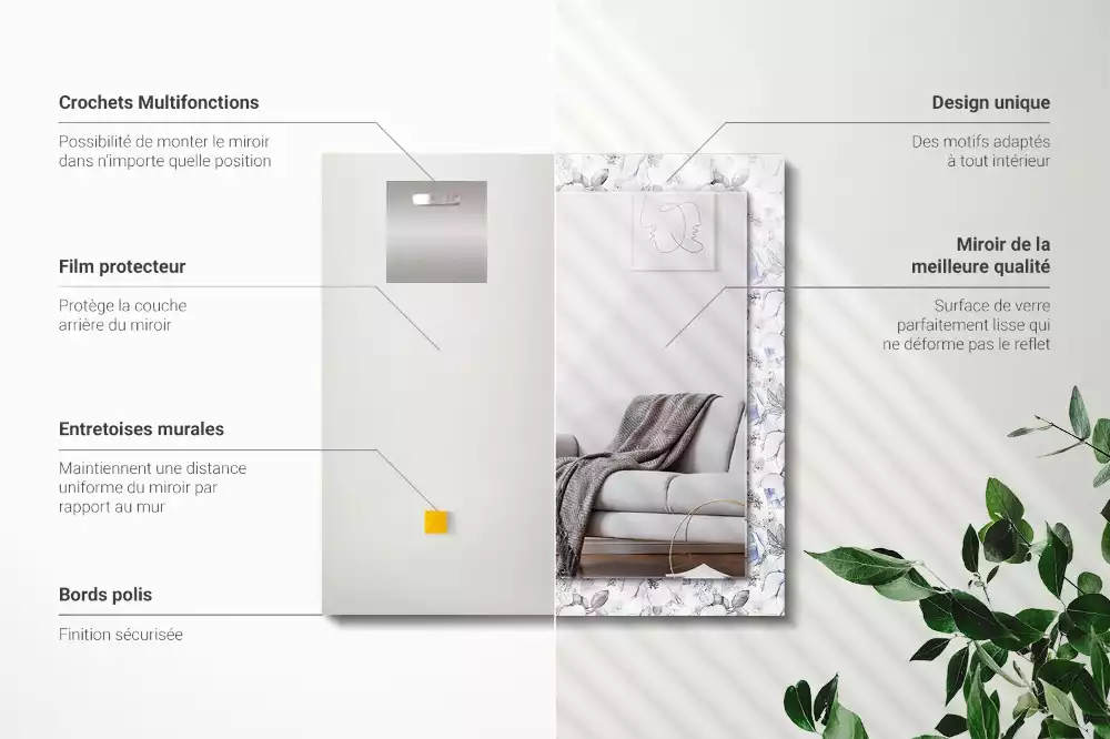 Lustro dekoracyjne prostokątne z motywem kwiatów i liści