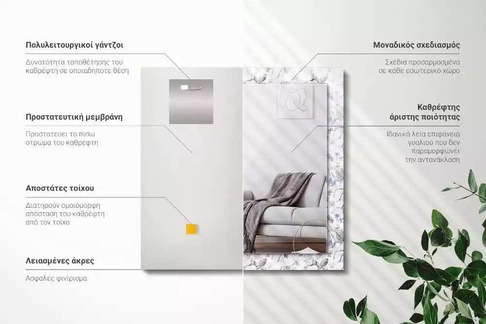 Lustro dekoracyjne prostokątne z motywem kwiatów i liści