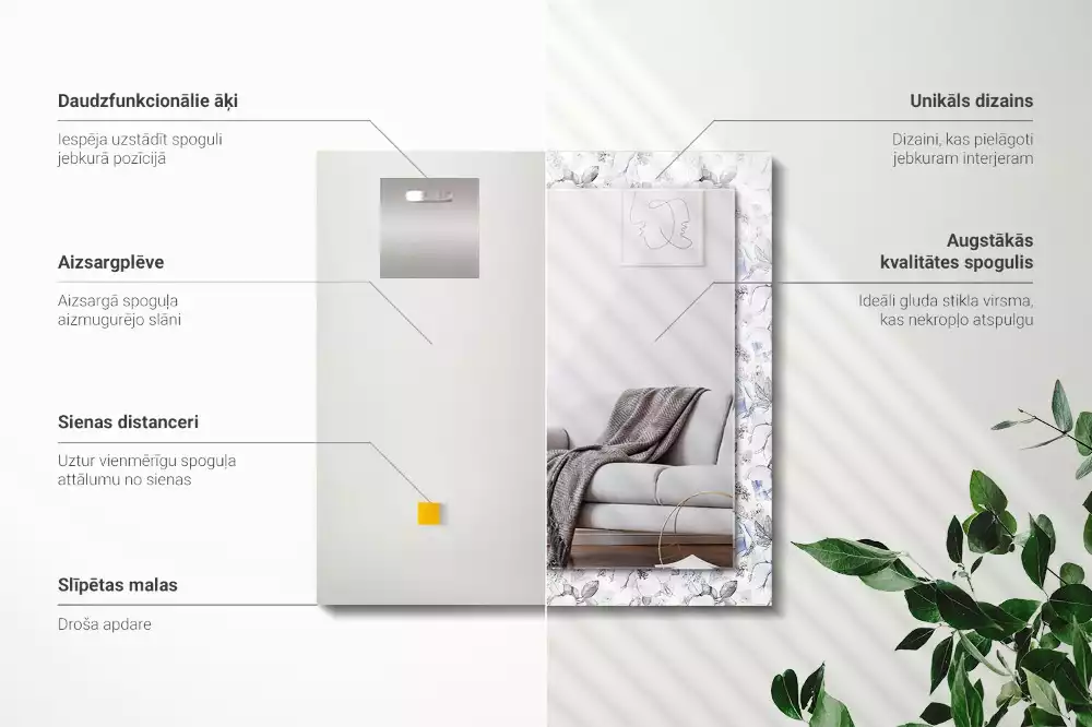 Lustro dekoracyjne prostokątne z motywem kwiatów i liści