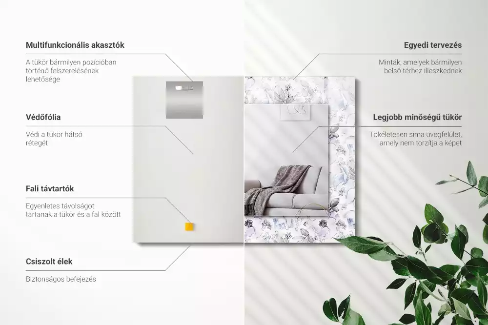 Lustro dekoracyjne prostokątne z motywem kwiatów i liści