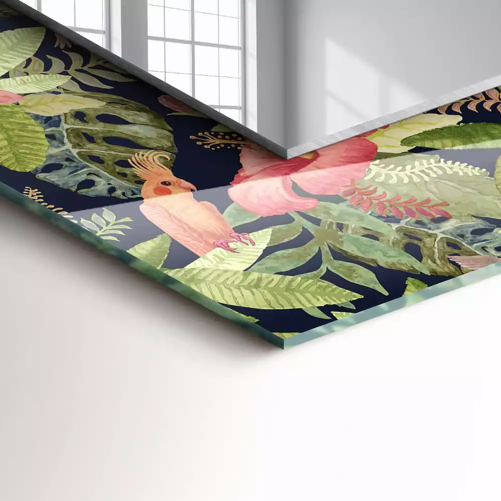 Lustro prostokątne z nadrukiem w motywy kwiatów i ptaków