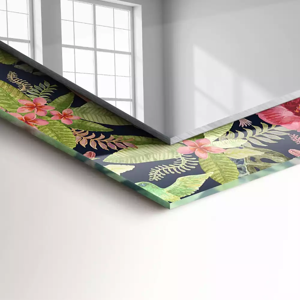 Lustro prostokątne z nadrukiem w motywy kwiatów i ptaków