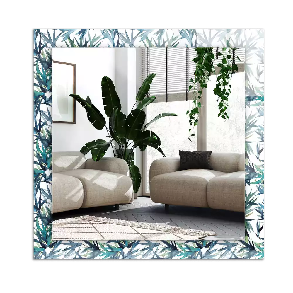 Lustro dekoracyjne w kształcie prostokąta z motywem liści bambusa w akwarelowej stylistyce