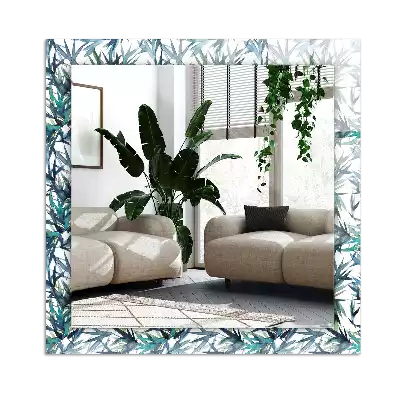 Lustro dekoracyjne w kształcie prostokąta z motywem liści bambusa w akwarelowej stylistyce