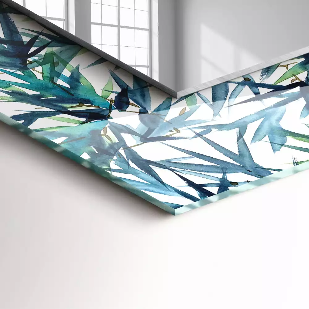 Lustro dekoracyjne w kształcie prostokąta z motywem liści bambusa w akwarelowej stylistyce