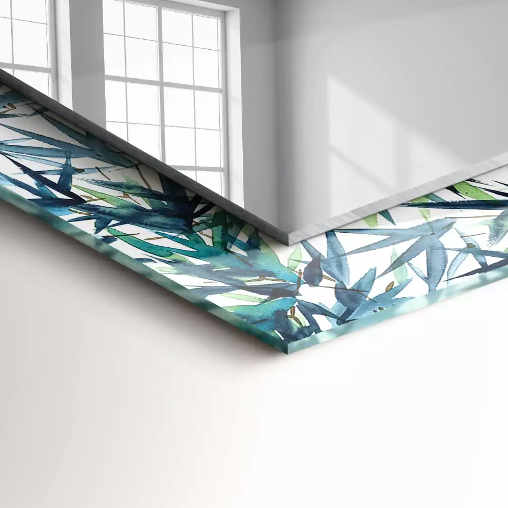 Lustro dekoracyjne w kształcie prostokąta z motywem liści bambusa w akwarelowej stylistyce