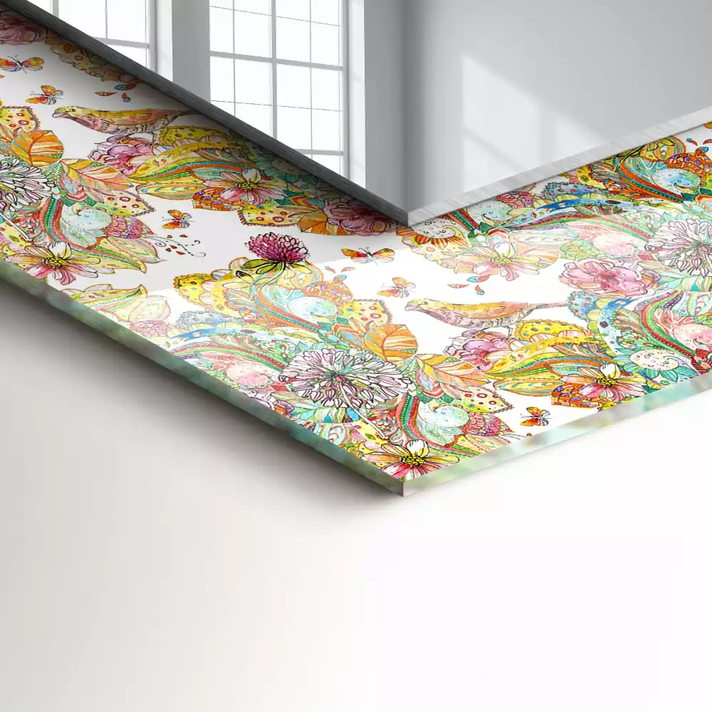 Lustro dekoracyjne z nadrukiem w motyw kolorowych motyli i kwiatów