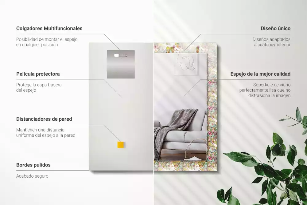 Lustro dekoracyjne z nadrukiem w motyw kolorowych motyli i kwiatów