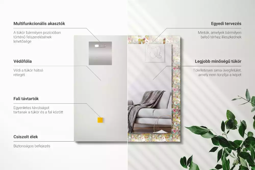 Lustro dekoracyjne z nadrukiem w motyw kolorowych motyli i kwiatów