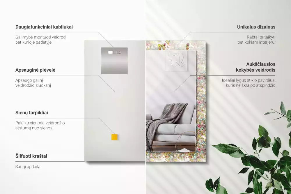 Lustro dekoracyjne z nadrukiem w motyw kolorowych motyli i kwiatów