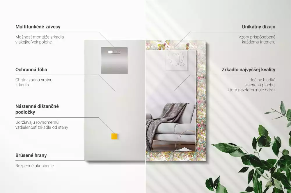 Lustro dekoracyjne z nadrukiem w motyw kolorowych motyli i kwiatów