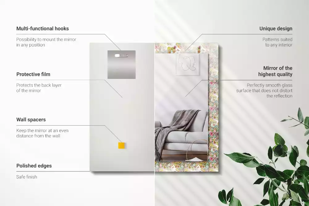 Lustro dekoracyjne z nadrukiem w motyw kolorowych motyli i kwiatów