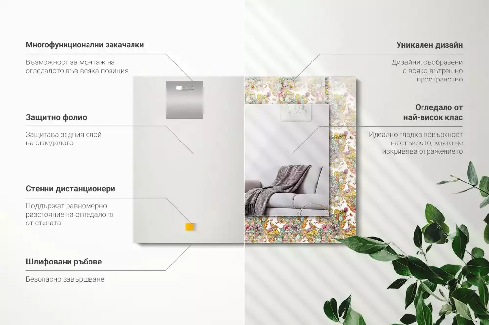 Lustro dekoracyjne z nadrukiem w motyw kolorowych motyli i kwiatów