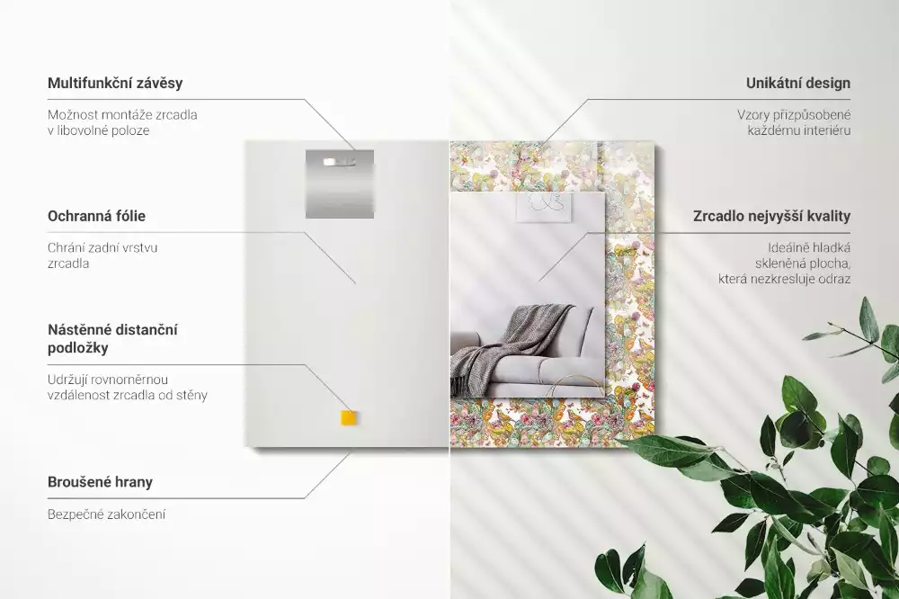 Lustro dekoracyjne z nadrukiem w motyw kolorowych motyli i kwiatów