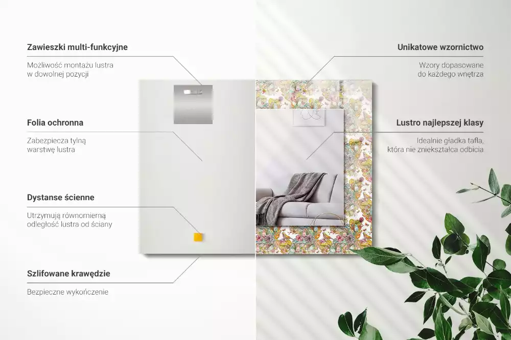 Lustro dekoracyjne z nadrukiem w motyw kolorowych motyli i kwiatów