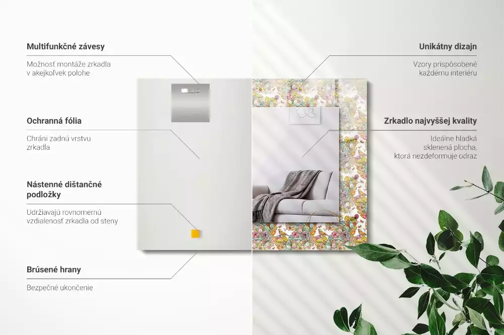 Lustro dekoracyjne z nadrukiem w motyw kolorowych motyli i kwiatów