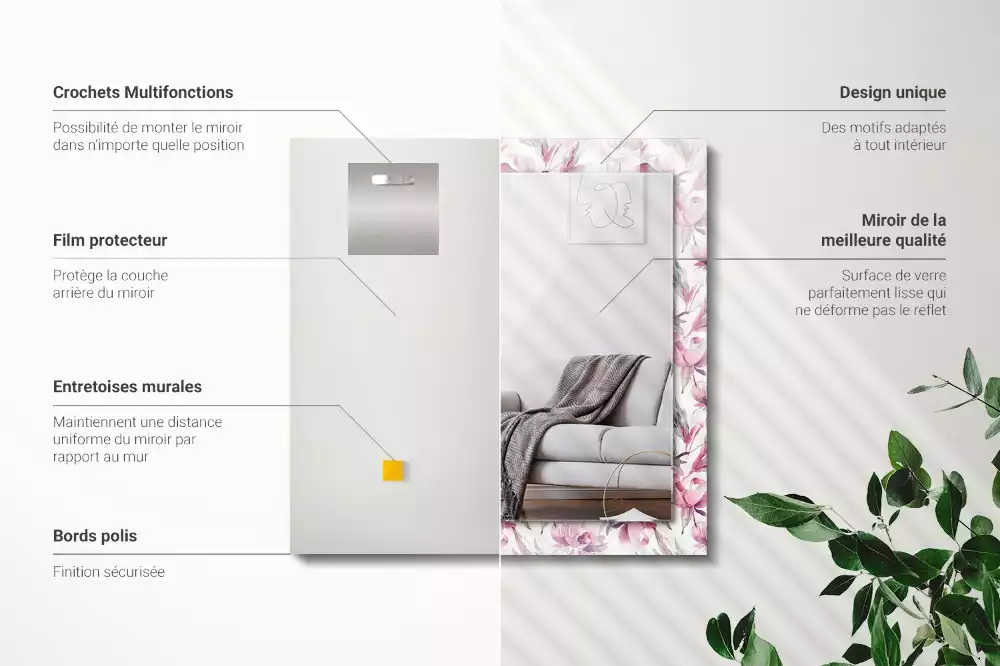 Lustro dekoracyjne w fioletowe kwiatowe wzory