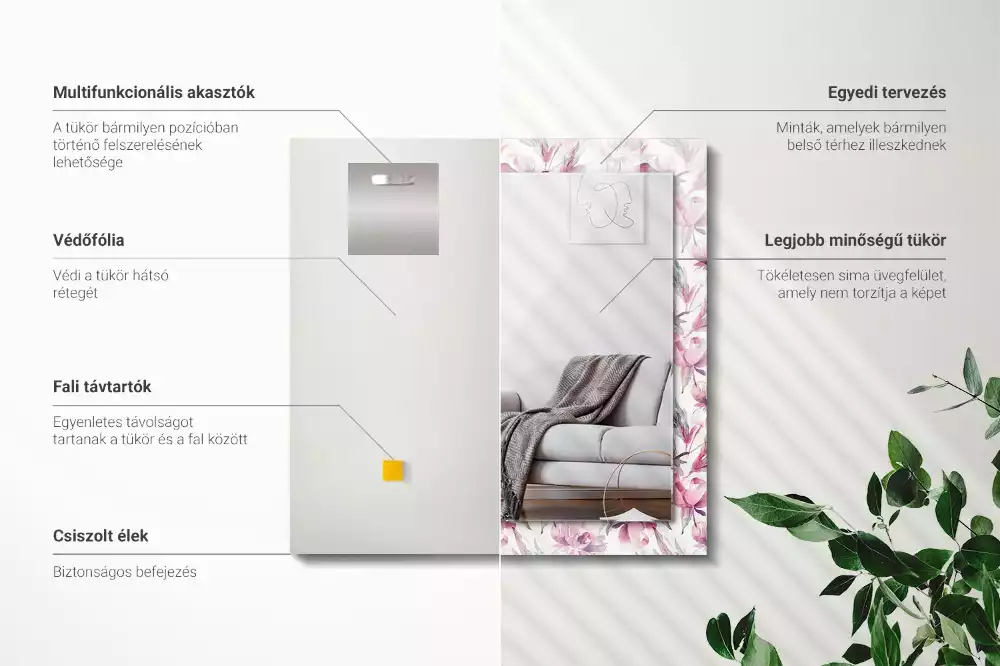 Lustro dekoracyjne w fioletowe kwiatowe wzory