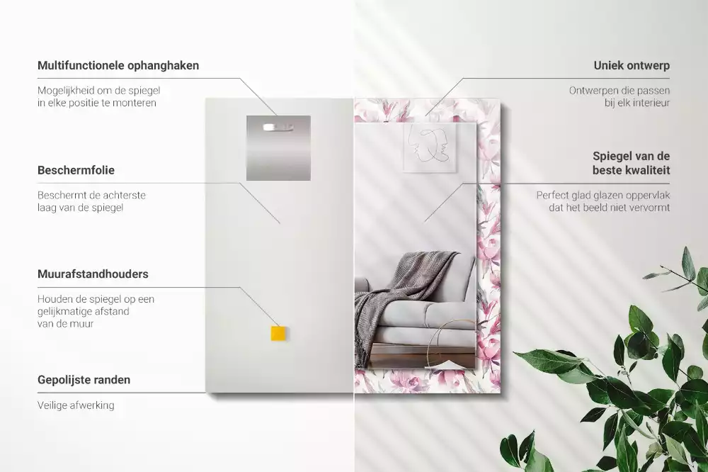 Lustro dekoracyjne w fioletowe kwiatowe wzory