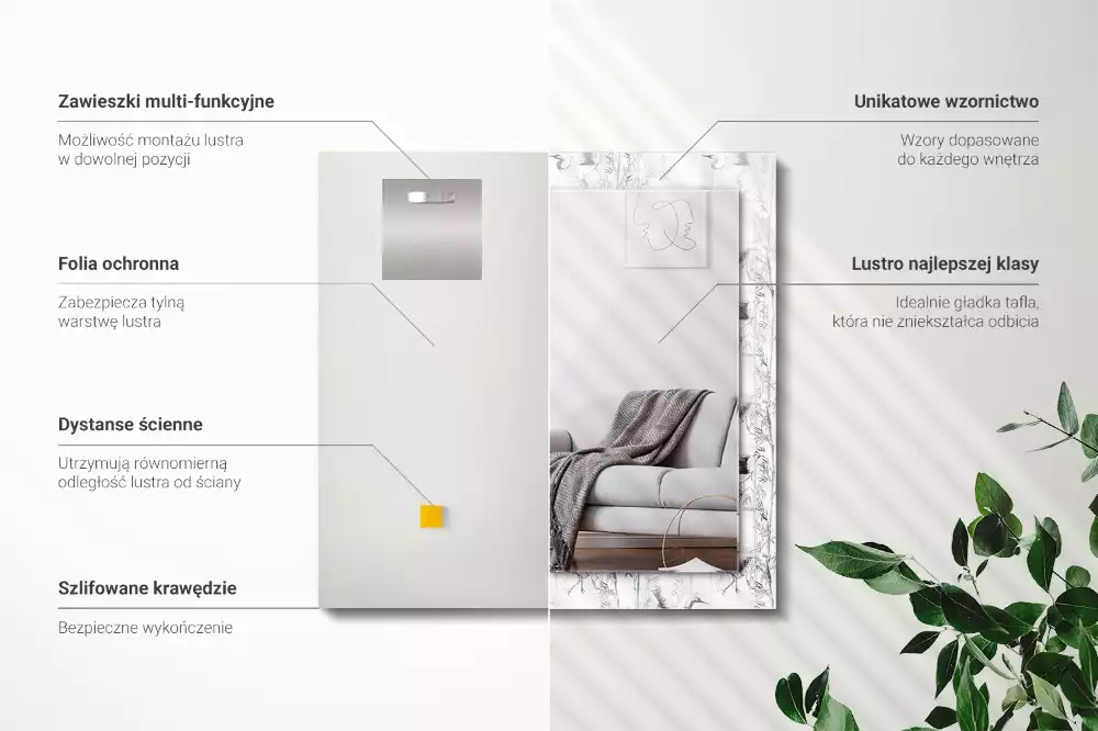 Lustro z nadrukiem z motywem żurawi i bambusów