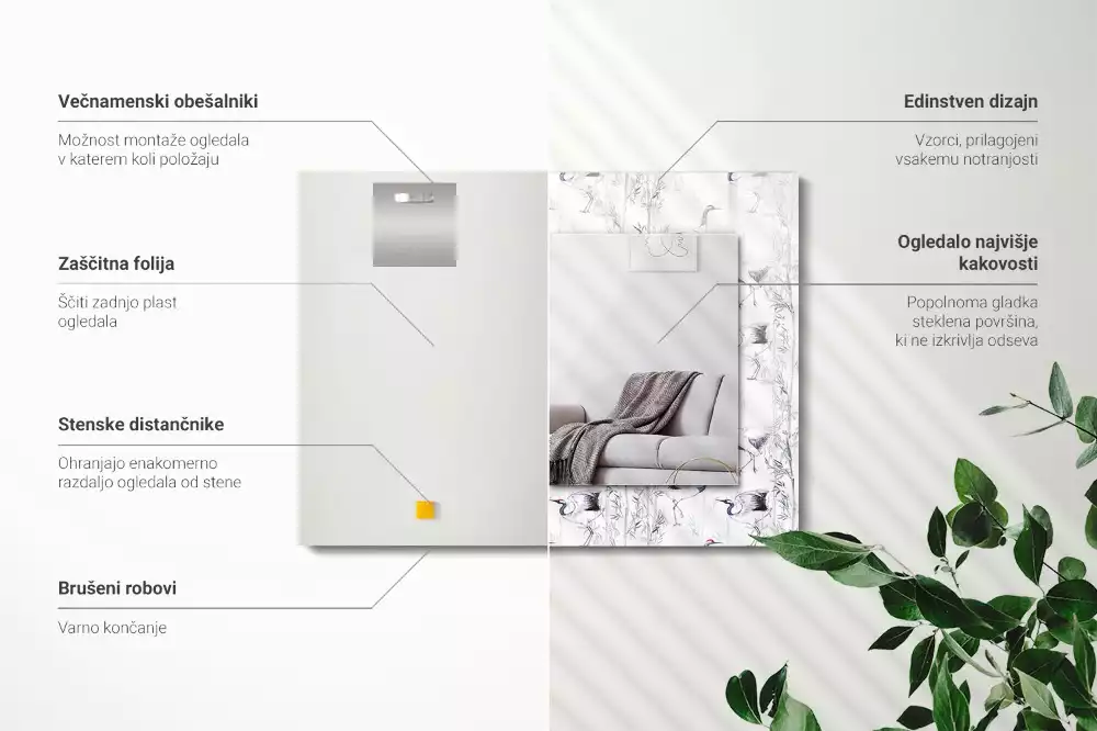 Lustro z nadrukiem z motywem żurawi i bambusów