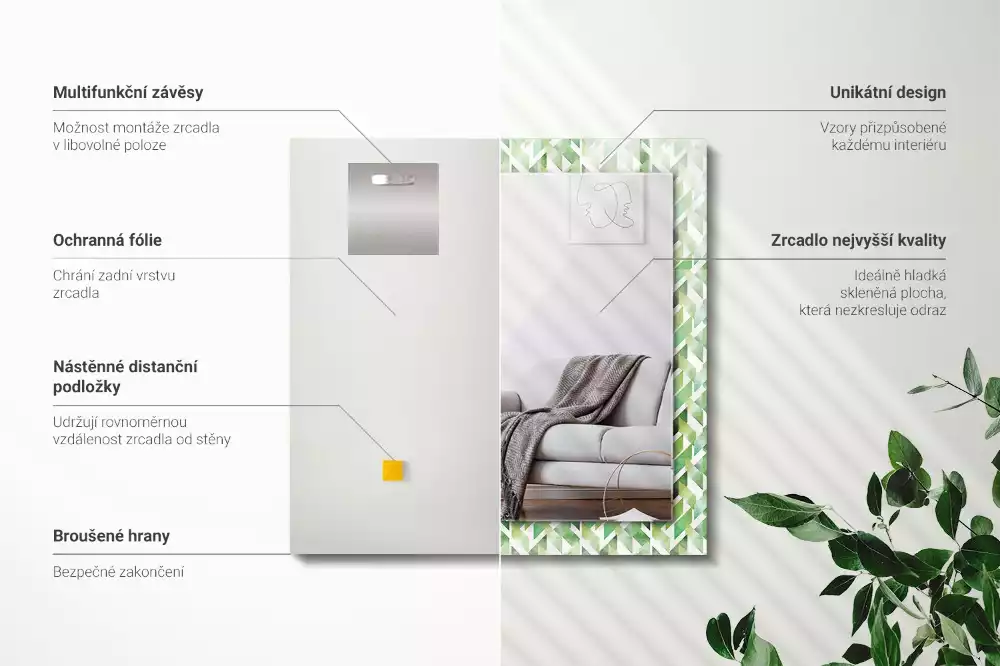 Lustro dekoracyjne z nadrukiem w zielony geometryczny wzór