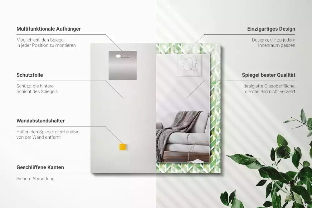 Lustro dekoracyjne z nadrukiem w zielony geometryczny wzór