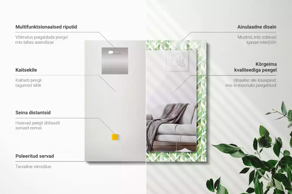 Lustro dekoracyjne z nadrukiem w zielony geometryczny wzór