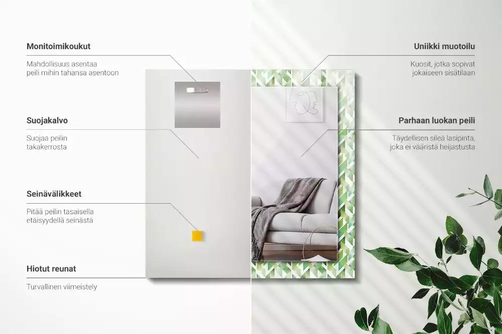 Lustro dekoracyjne z nadrukiem w zielony geometryczny wzór