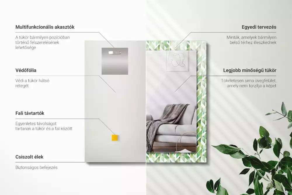 Lustro dekoracyjne z nadrukiem w zielony geometryczny wzór