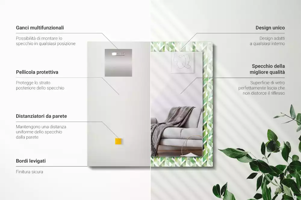 Lustro dekoracyjne z nadrukiem w zielony geometryczny wzór