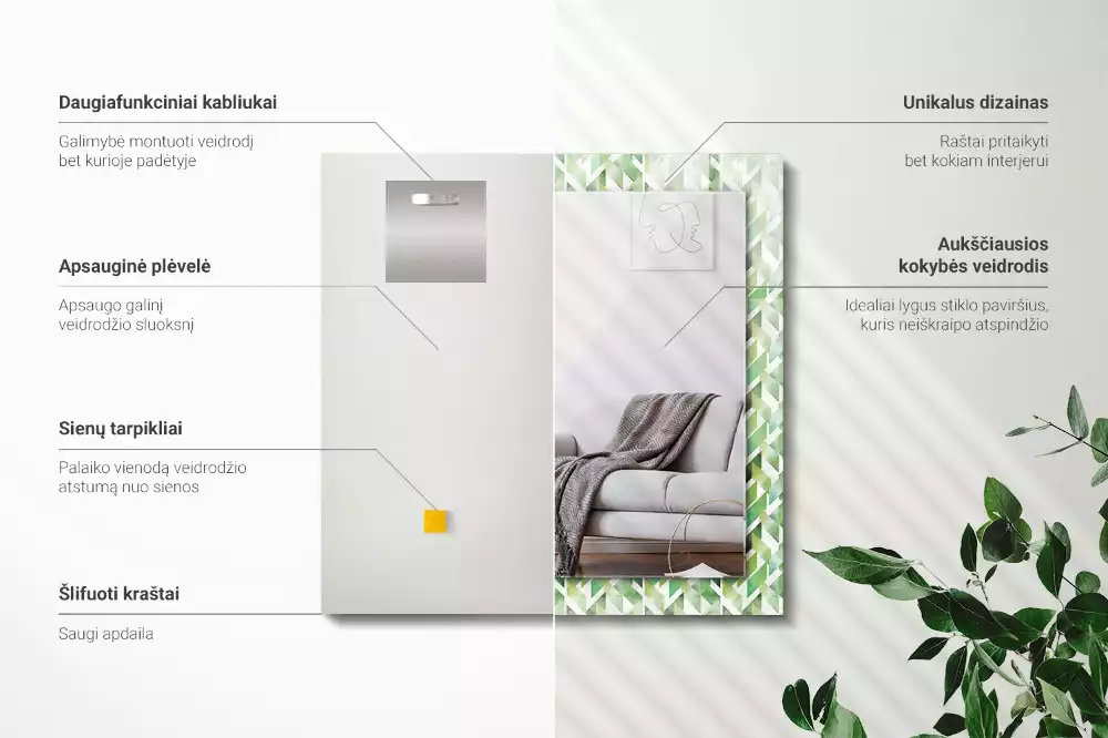 Lustro dekoracyjne z nadrukiem w zielony geometryczny wzór