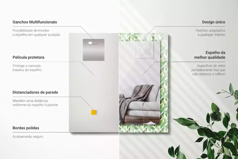 Lustro dekoracyjne z nadrukiem w zielony geometryczny wzór