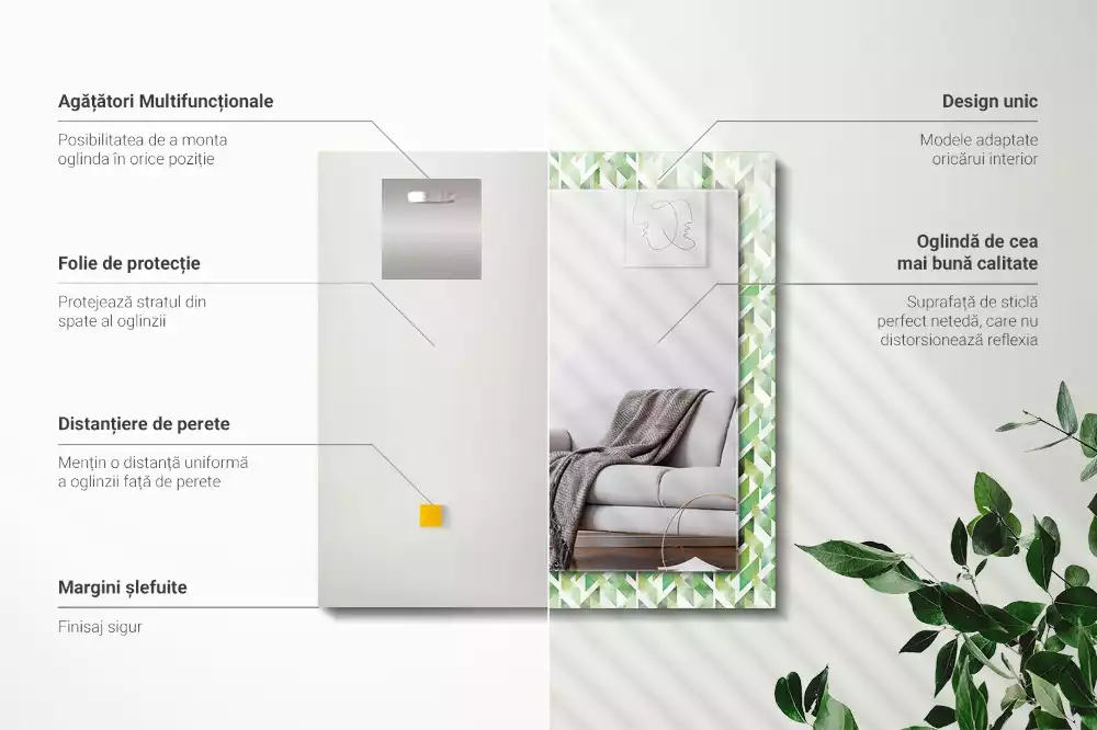 Lustro dekoracyjne z nadrukiem w zielony geometryczny wzór